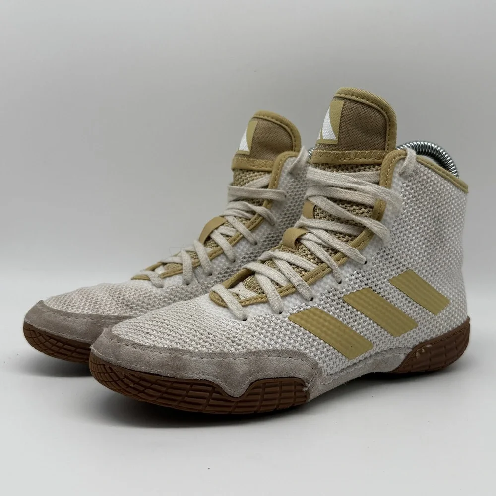 Adidas Tech Fall 2.0 Wrestling Shoes Kids 3.5 White Gold FZ5387 High Top Mesh